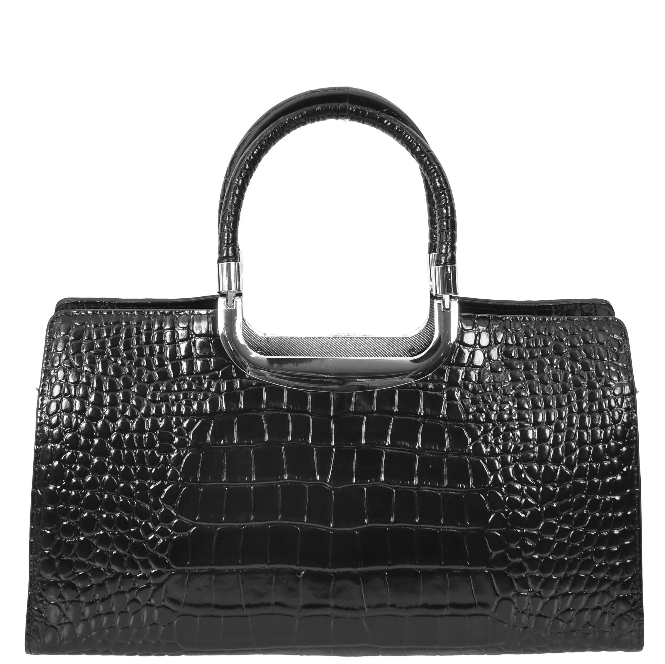 Womens Leather Handbag Croc-Print Casual Fashion Top Handle Tote Bag A880 Black