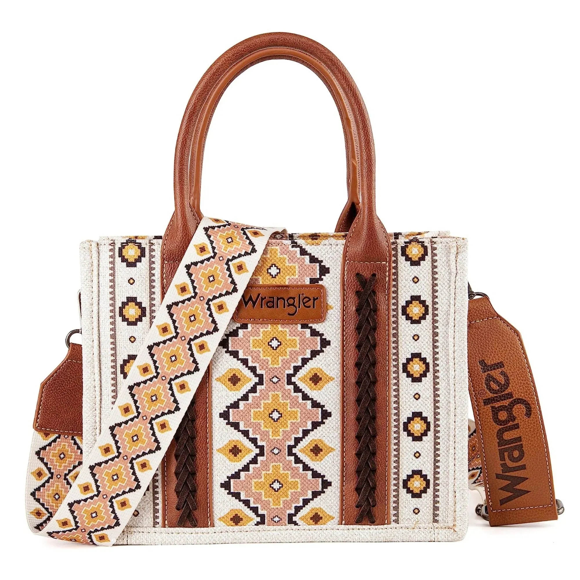 Wrangler Ladies Southwestern Print Small Canvas Tote/Crossbody - Coffee WG2202-8120SCF