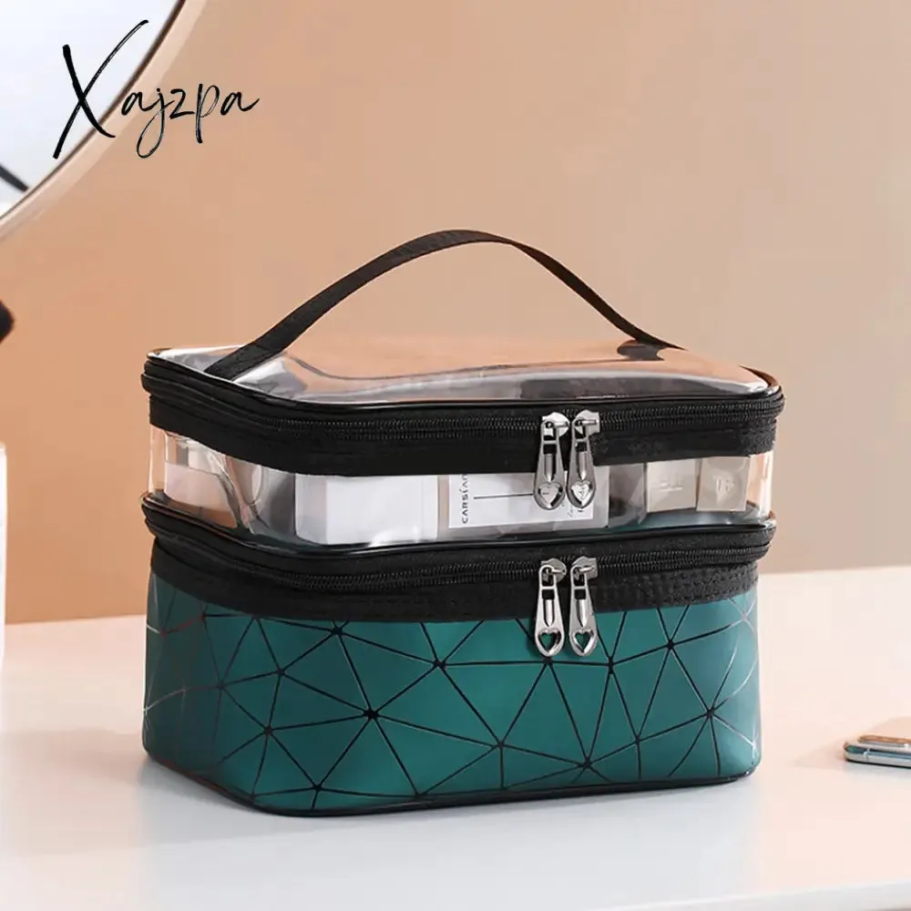 Xajzpa - Double Layer Multifunctional Transparent Cosmetic Bag Ladies Cosmetic Bag Large Capacity Travel Cosmetic Storage Box