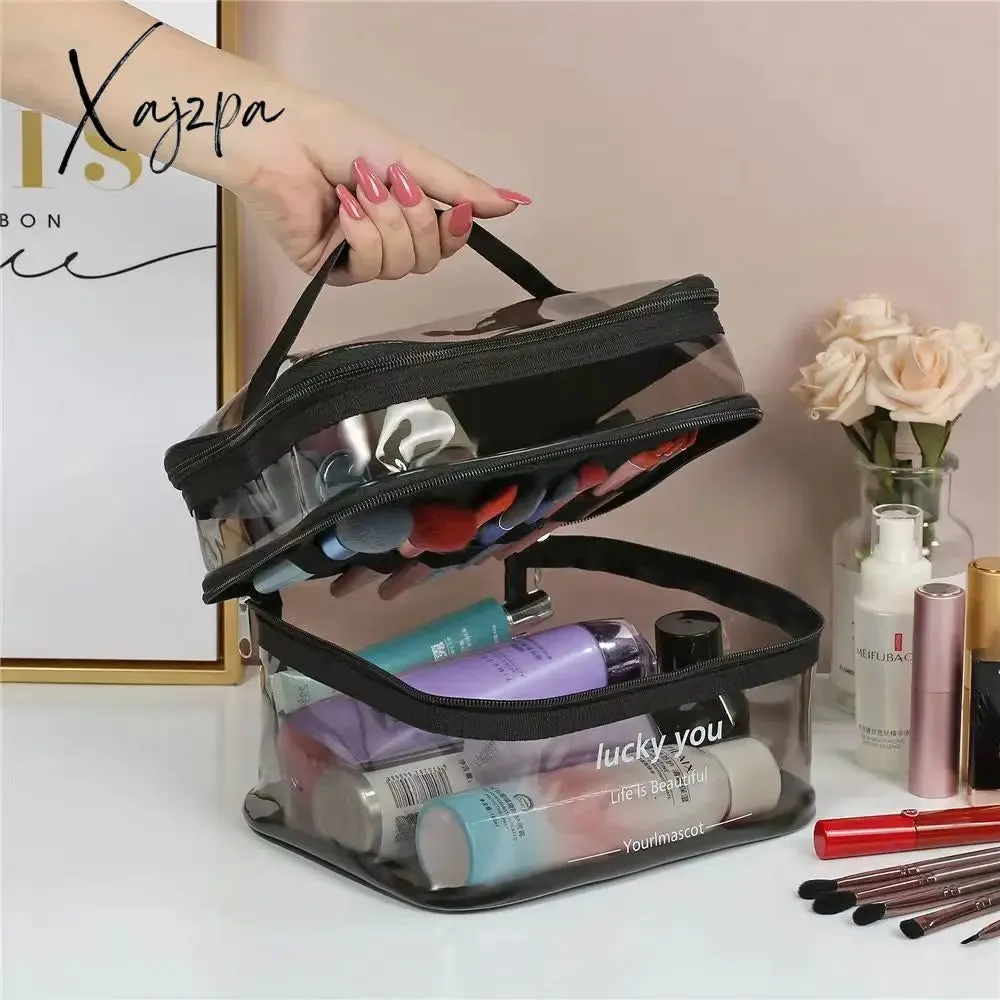 Xajzpa - Double Layer Multifunctional Transparent Cosmetic Bag Ladies Cosmetic Bag Large Capacity Travel Cosmetic Storage Box