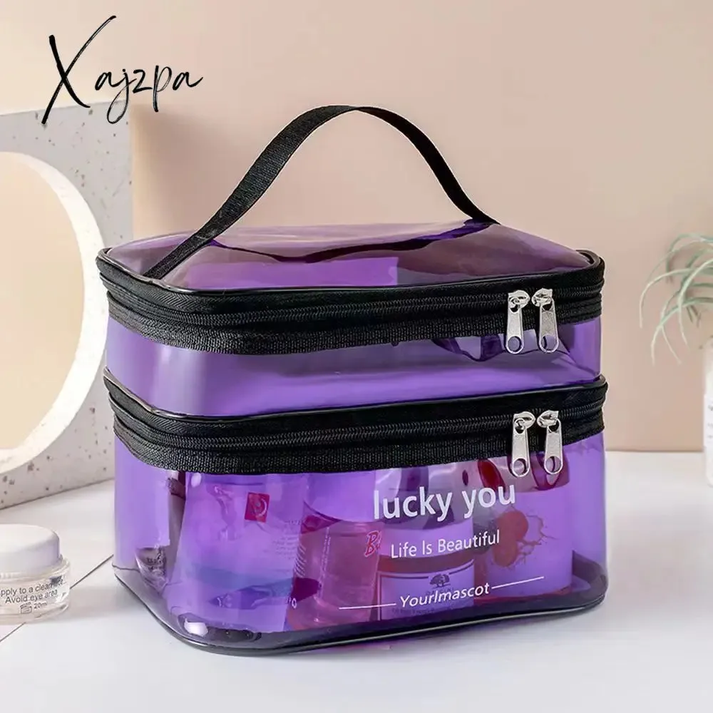 Xajzpa - Double Layer Multifunctional Transparent Cosmetic Bag Ladies Cosmetic Bag Large Capacity Travel Cosmetic Storage Box