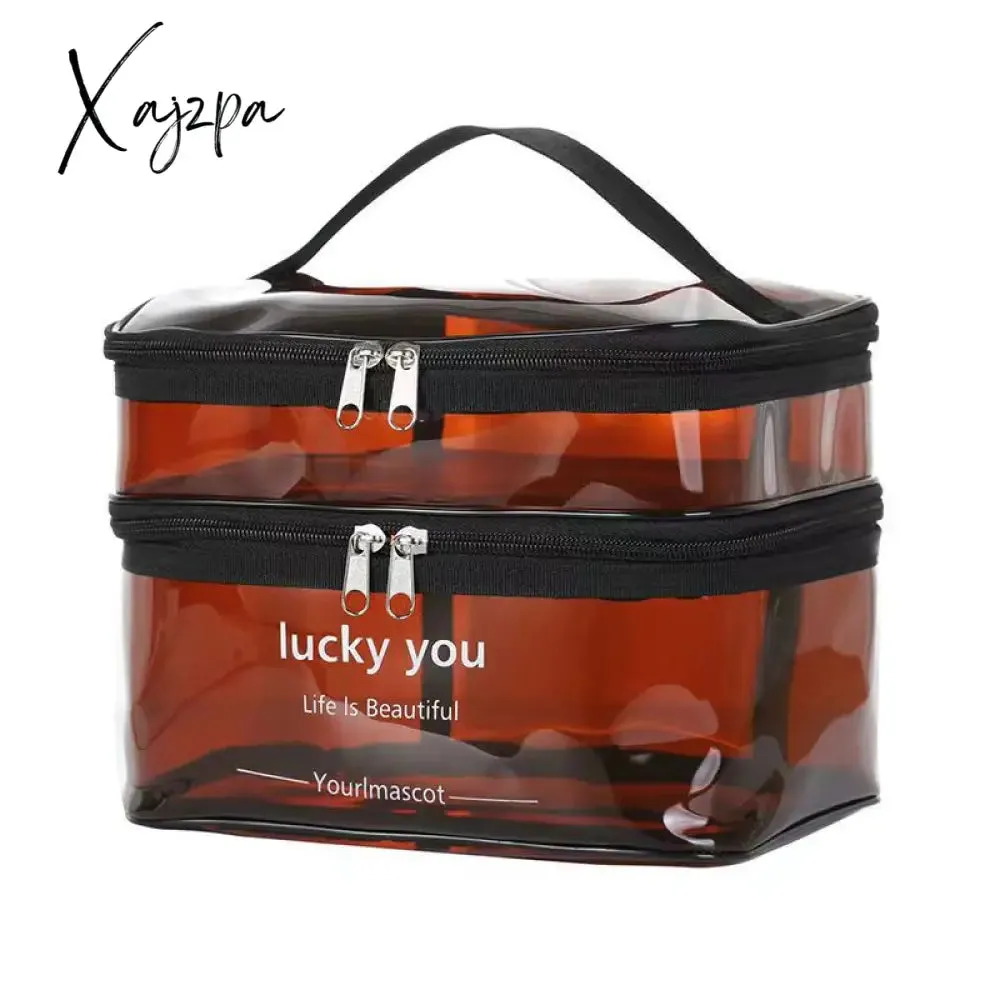 Xajzpa - Double Layer Multifunctional Transparent Cosmetic Bag Ladies Cosmetic Bag Large Capacity Travel Cosmetic Storage Box