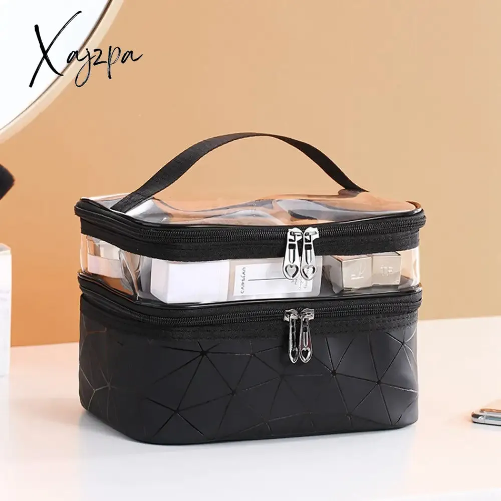 Xajzpa - Double Layer Multifunctional Transparent Cosmetic Bag Ladies Cosmetic Bag Large Capacity Travel Cosmetic Storage Box