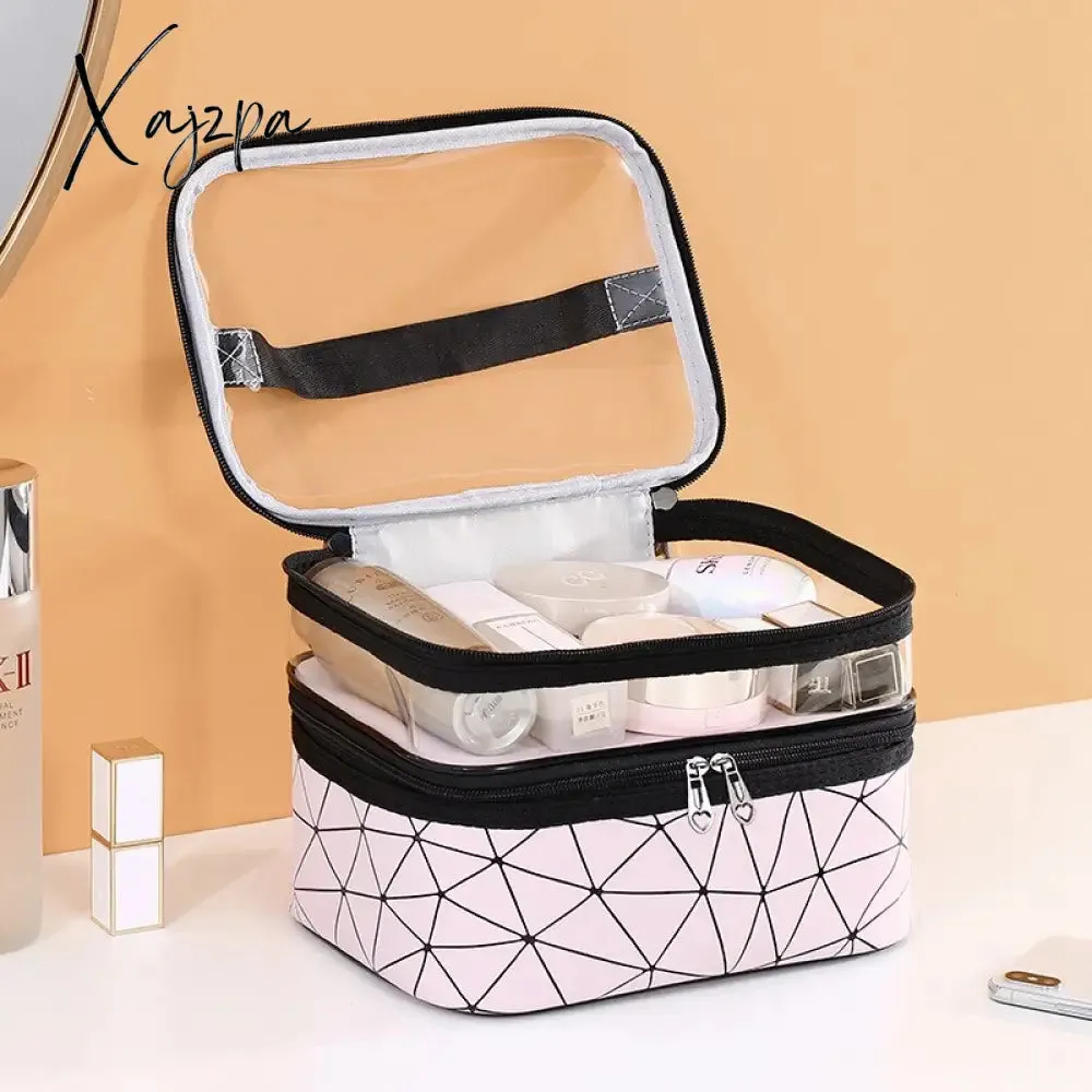 Xajzpa - Double Layer Multifunctional Transparent Cosmetic Bag Ladies Cosmetic Bag Large Capacity Travel Cosmetic Storage Box