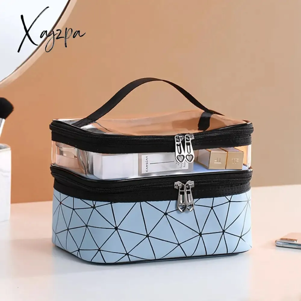 Xajzpa - Double Layer Multifunctional Transparent Cosmetic Bag Ladies Cosmetic Bag Large Capacity Travel Cosmetic Storage Box