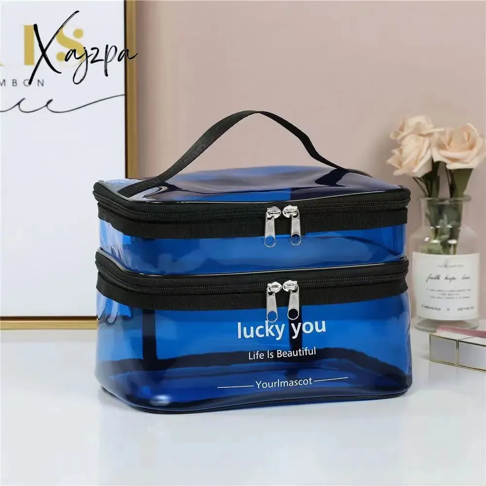 Xajzpa - Double Layer Multifunctional Transparent Cosmetic Bag Ladies Cosmetic Bag Large Capacity Travel Cosmetic Storage Box