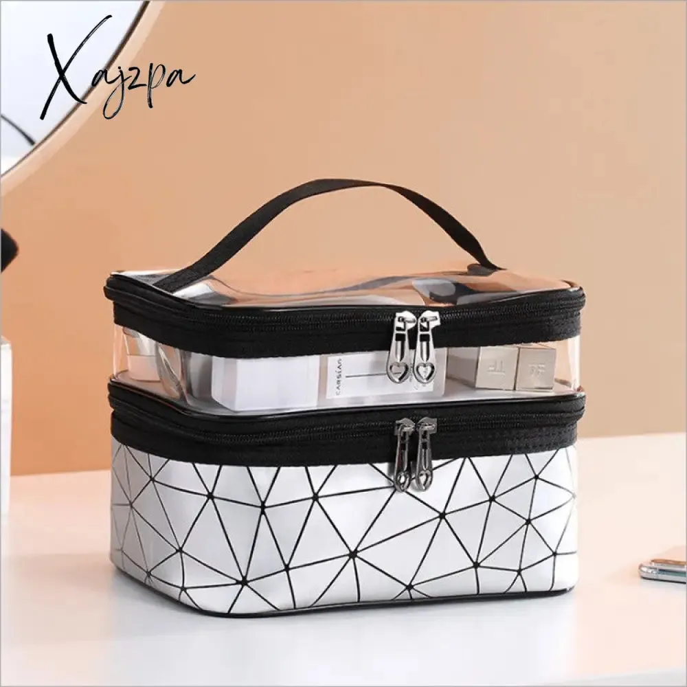 Xajzpa - Double Layer Multifunctional Transparent Cosmetic Bag Ladies Cosmetic Bag Large Capacity Travel Cosmetic Storage Box